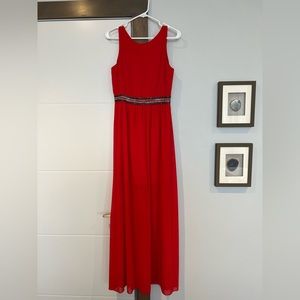 Floor length red dress
